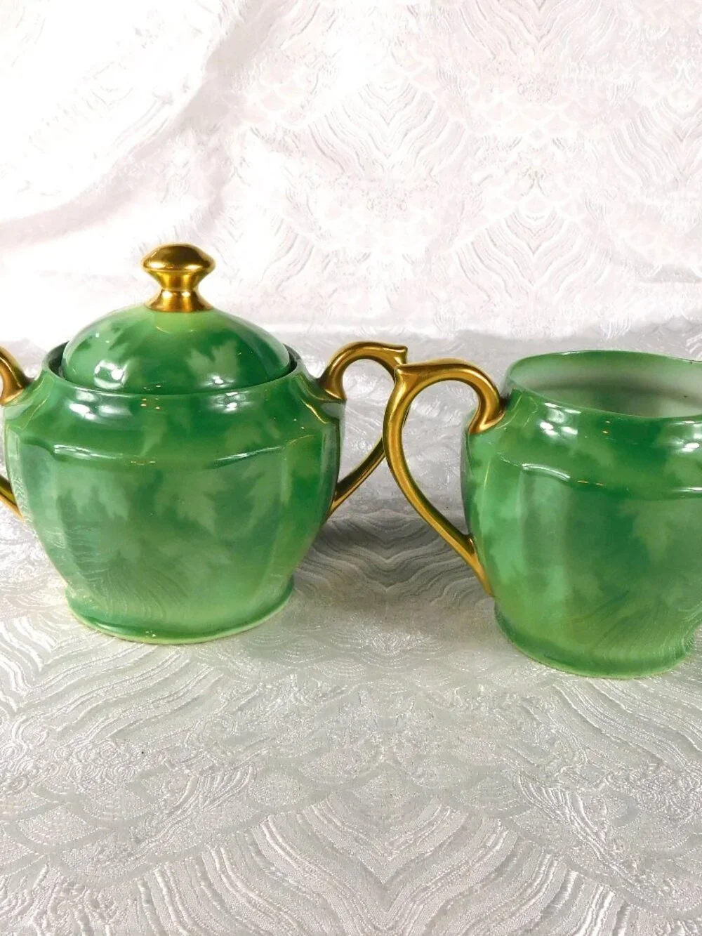 Green Pickard Teapot with Sugar Bowl, Creamer and Five Cups  # 27424